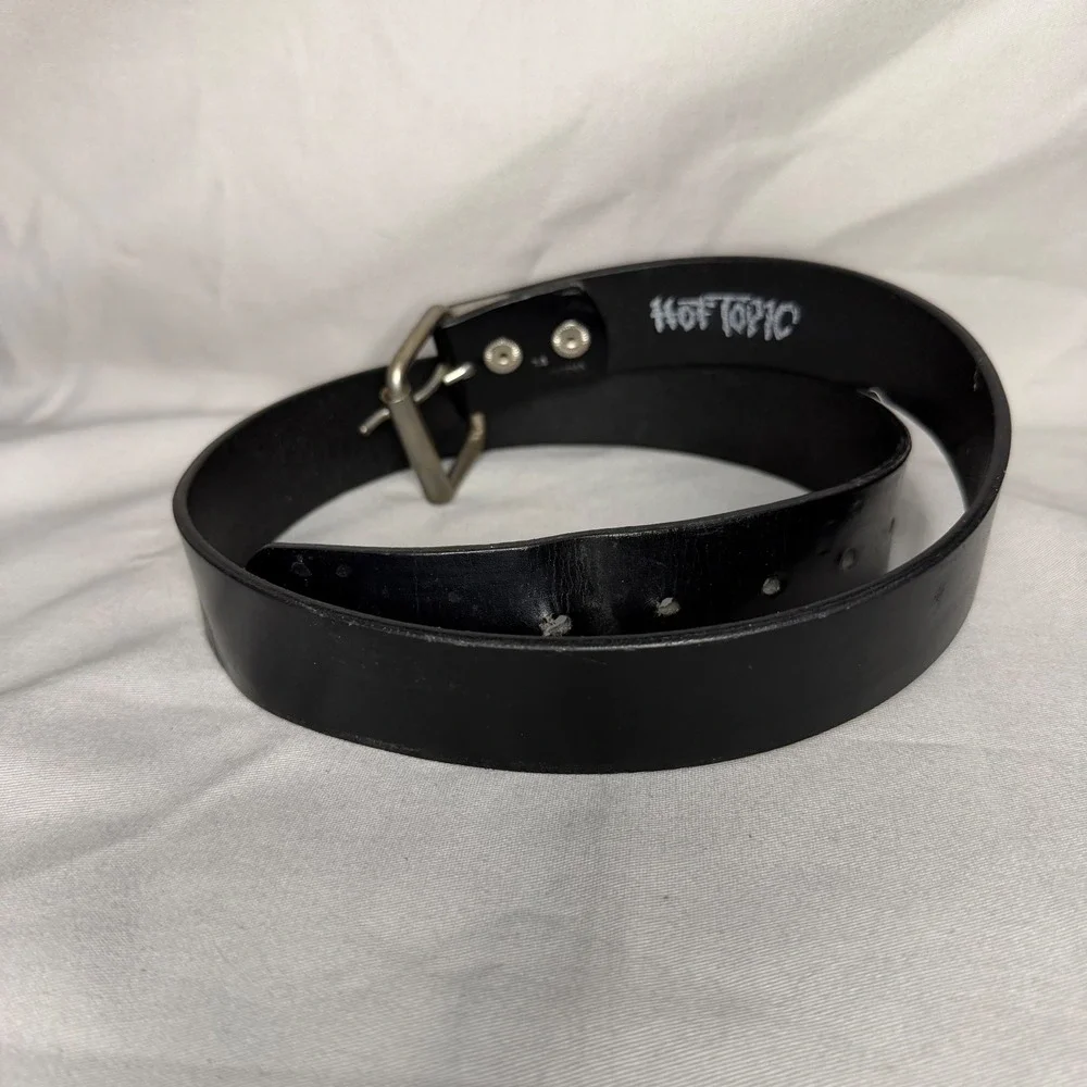 Vintage Hot Topic Mens Black Leather Belt 34 Silver Roller Buckle Punk Emo Goth